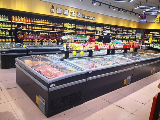 Congelatore ad isola per supermercato con piano scorrevole in vetro e congelatore ad isola con esposizione combinata